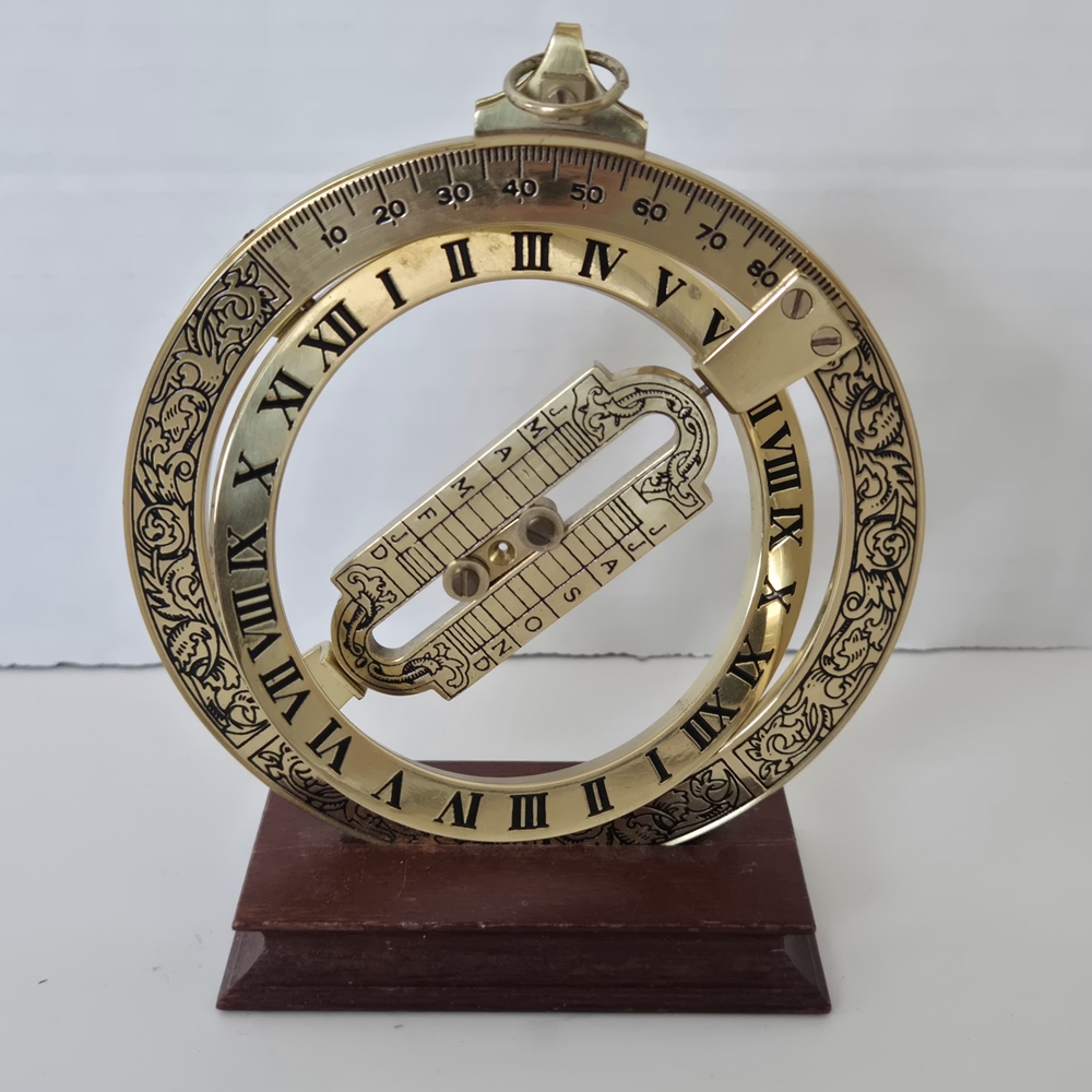 The Franklin Mint 1987 Universal Equinoctial Ring Dial Vintage Brass With Stand
